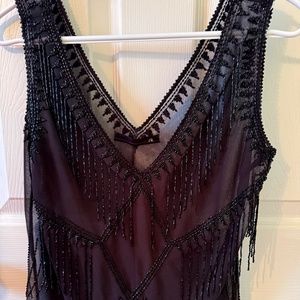 RK Women's Sheer Black Beaded Sleeveless Top - Size L